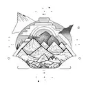 mountains, forest, space, mystical connection, demons tattoo design idea