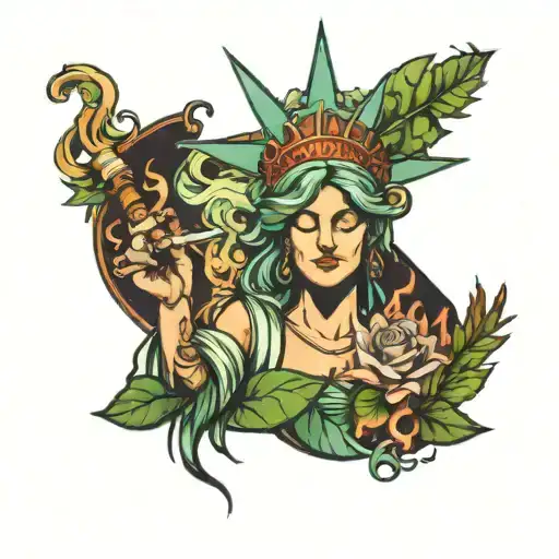 lady liberty smoking weed tattoo design idea