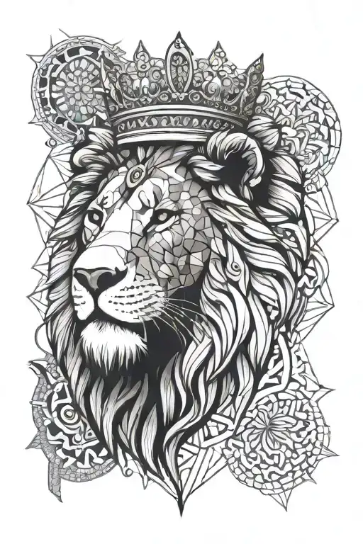 mandala lion wearing a crown tattoo design idea