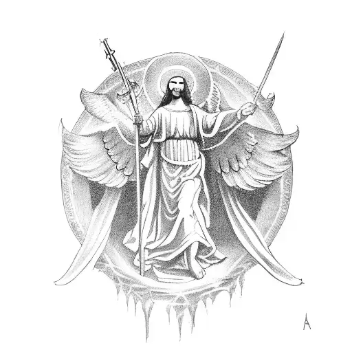 St. Michael Angel with a halo and a serene expression tattoo design idea