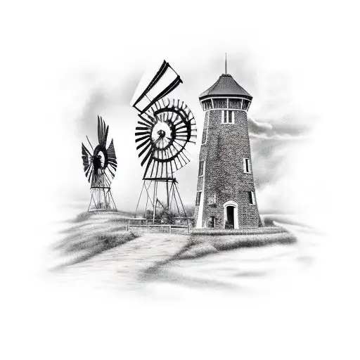 long windmill tower tattoo design idea