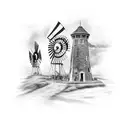 long windmill tower tattoo design idea