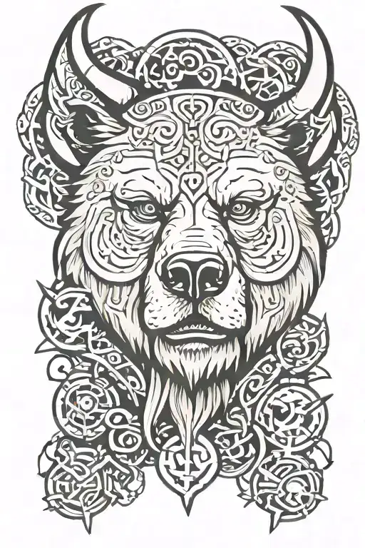Bear head viking symbols tattoo design idea