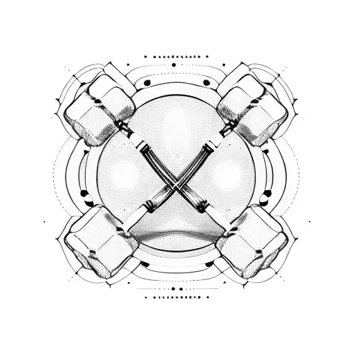 A minimalist design of a tennis racket and a dumbbell crossed over each other, symbolizing your love for tennis and gym tattoo design idea