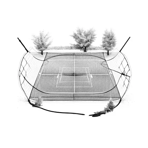 A symmetrical design of a tennis court and a hockey rink merging together, reflecting your passion for both sports tattoo design idea