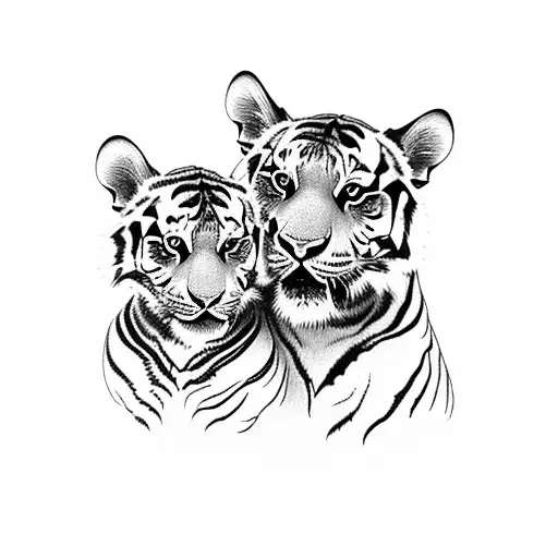 a father tiger with her female cub tattoo design idea