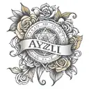 Create a tattoo template with coordinates and the name "Ayliz" tattoo design idea