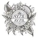 Create a tattoo template with coordinates and the name "Ayliz" tattoo design idea