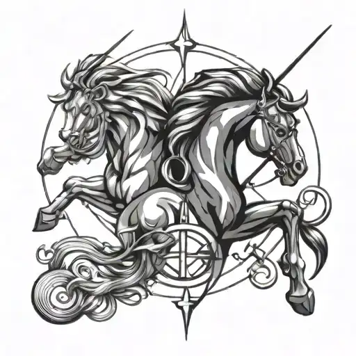 A modern design featuring the symbols of Leo, Sagittarius, and Gemini in a sleek and stylish way on the triceps tattoo design idea