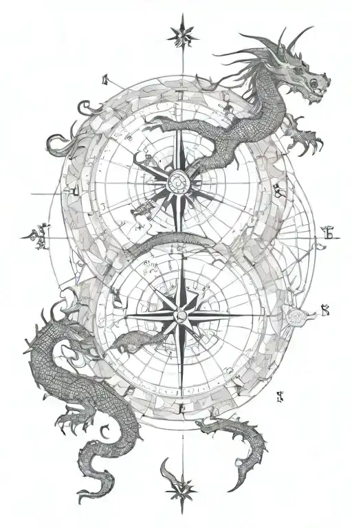 pattern map compass dragon tattoo design idea