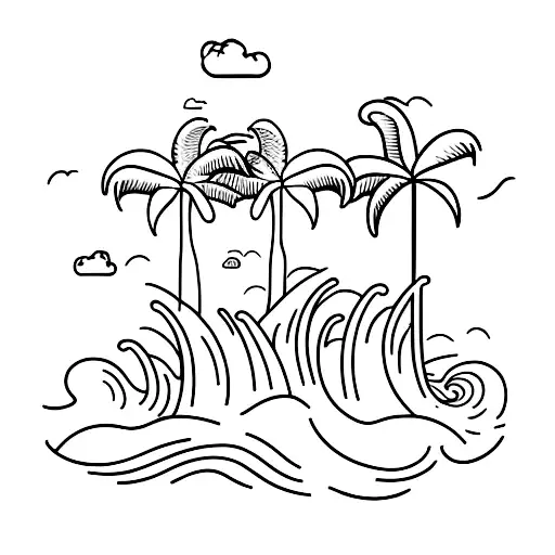 three palm trees with wave underneath  tattoo design idea