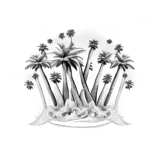 three palm trees with wave underneath  tattoo design idea