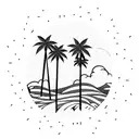 three palm trees with wave underneath  tattoo design idea