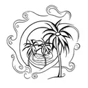 three palm trees with wave underneath  tattoo design idea