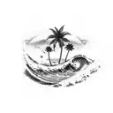 three palm trees with wave underneath  tattoo design idea