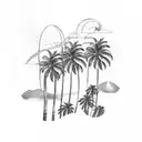three palm trees with wave underneath  tattoo design idea
