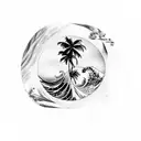 three palm trees with wave underneath  tattoo design idea