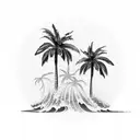 three palm trees with wave underneath  tattoo design idea