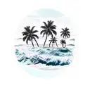 three palm trees with wave underneath  tattoo design idea