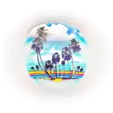 three palm trees with wave underneath  tattoo design idea