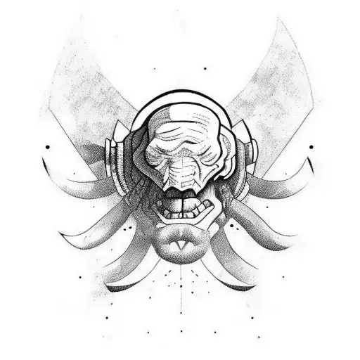 Mimir head from nordic myths with headcrab from half-life game series on top tattoo design idea