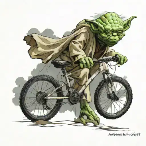 a yoda from star wars doing mountain bike tattoo design idea