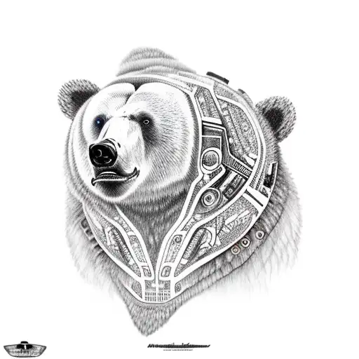 tribal cyborg bear in artic tattoo design idea
