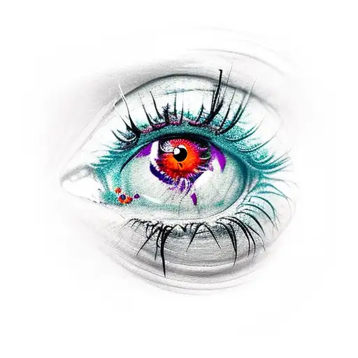 purple and red eye ripping through skin tattoo design idea