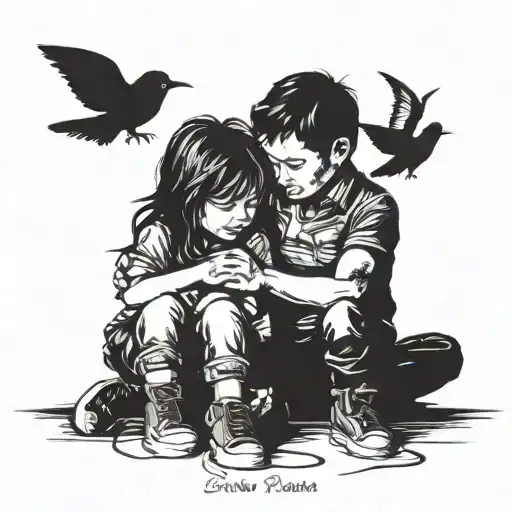 girl child and boy and dad tattoo design idea