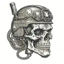 flash skull wearing a us army helmet connecting two wires together  tattoo design idea