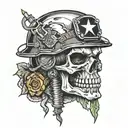 flash skull wearing a us army helmet connecting two wires together  tattoo design idea