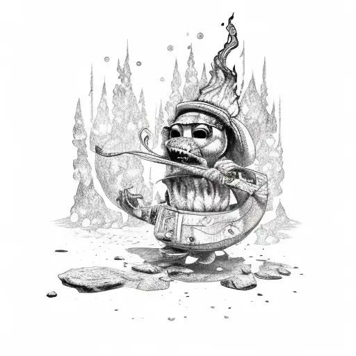 jesterhead mountaineering in flames tattoo design idea