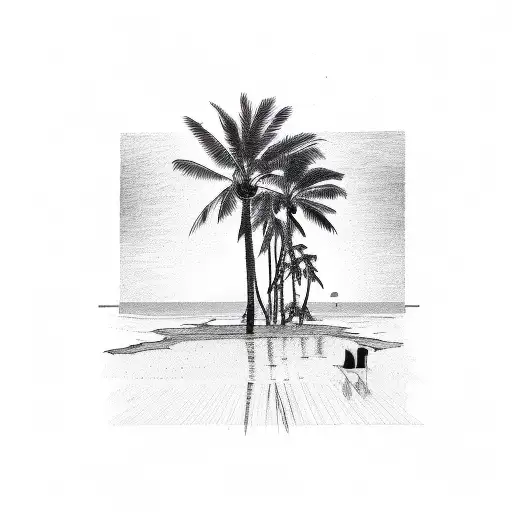 mind with palm trees and sunset tattoo design idea