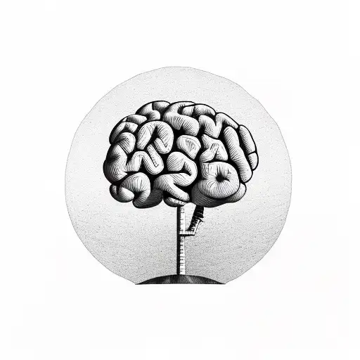 brain with palm trees and sunset tattoo design idea