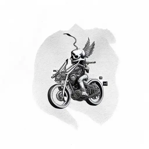 A skull wearing a Lithuanian flag bandana riding a motorcycle tattoo design idea
