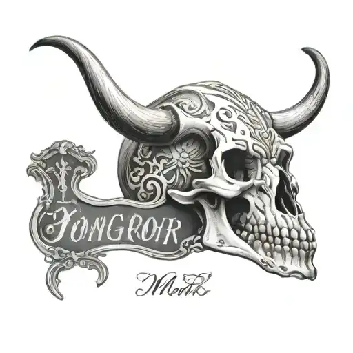 longhorn skull with the words "Momento Mori" beside it tattoo design idea