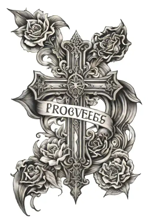 Cross with proverbs 24:16 tattoo design idea