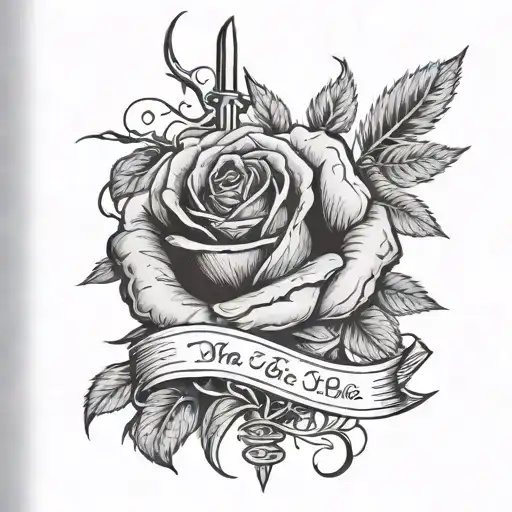 lyrics Cause you and I, we were born to die with a knife wrapped with black roses tattoo design idea