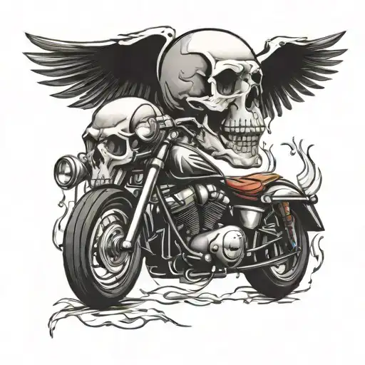 skulls and motor bike tattoo design idea