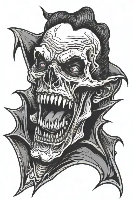 vampire face with fangs screaming skull stretching tattoo design idea