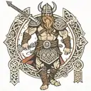 A Viking warrior with intricate Scandinavian runes as part of his armor tattoo design idea