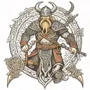 A Viking warrior with intricate Scandinavian runes as part of his armor tattoo design idea