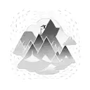 A silhouette of a traveler standing on top of a mountain, looking at a sunset over the ocean tattoo design idea