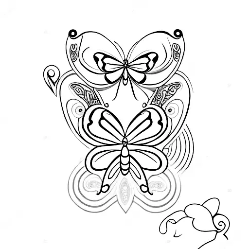 Butterfly and dainty flowers on spine tattoo design idea
