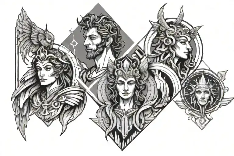 apollo, hades and athena   tattoo design idea