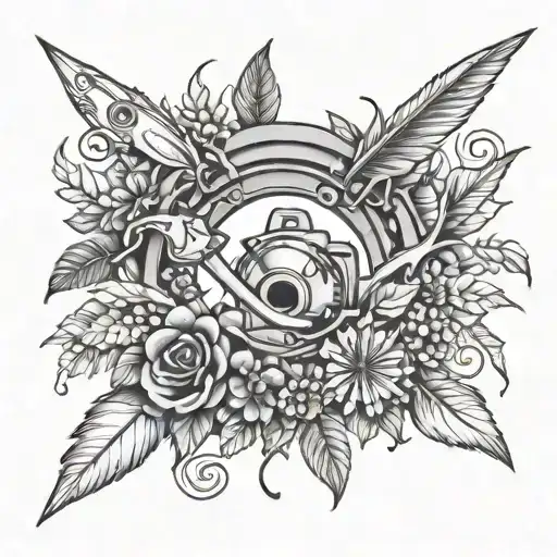 wreath with fishing and crafts such as glue gun and scissors  tattoo design idea