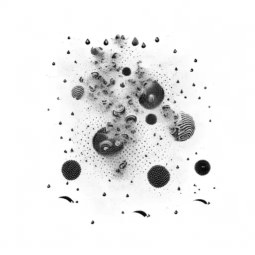 An abstract representation of a field with rain cascading down and bees gracefully flying tattoo design idea