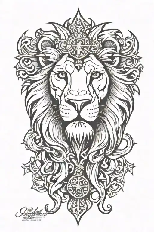 Christian cross lion head tattoo design idea