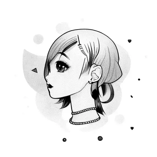 a cute girl with a square hairstyle and a choker  tattoo design idea