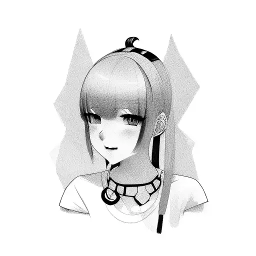 a cute girl with a square hairstyle and a choker  tattoo design idea